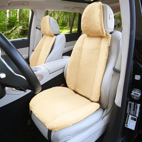 FH Group Doe16 - Juego de cojines de asiento delantero de piel de conejo sintética, para la mayoría de automóviles, camiones, SUV o camionetas Beige