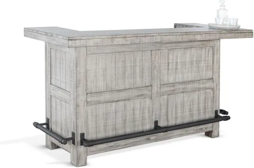 Pemberly Row Barra tradicional de madera de caoba, acabado gris, 42 pulgadas de alto x 80 pulgadas de ancho x 28 pulgadas de profundidad,