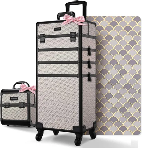 Miniatura 71 de BYOOTIQUE estuche rodante para maquillaje 4 en 1, con cerradura, maletín tipo trolley para cosméticos, con 4 ruedas extraíbles, organizador de viaje