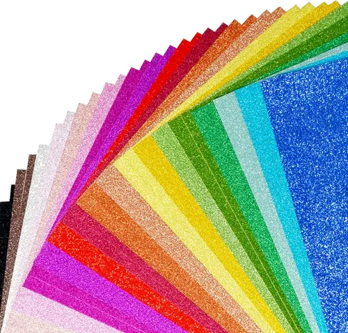 Simetufy Cartulina con purpurina, 40 hojas en 20 colores, cartulina premium para Cricut, manualidades y proyectos de bricolaje, papel brillante para