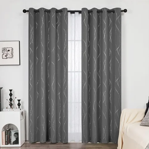 Deconovo Par de cortinas blackout con ojales para puerta corrediza de cristal, 95 pulgadas de largo, con bloqueo de luz y patrón de puntos (52 x 95