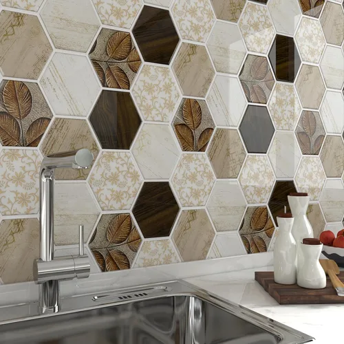 Miniatura 8 de FunStick 15 hojas de azulejos hexagonales para cocina, baño, azulejos de pared de 12 x 12 pulgadas, de madera bohemia, aptos para inquilinos
