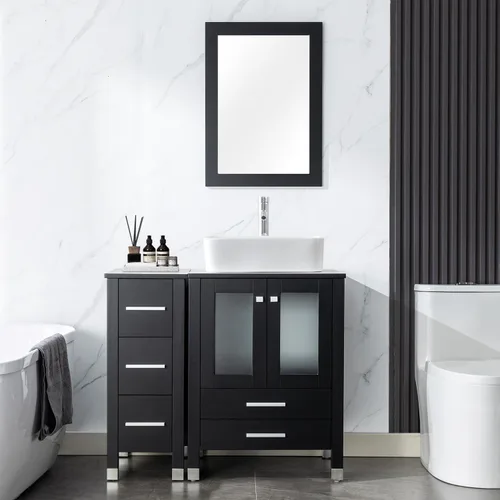 Miniatura 16 de LUCKWIND 36" Bathroom Vanity Combo with Sink, 24"+12.6" Width, Painted Bathroom Storage Cabinet with 5 Drawers, Including Tempered Glass Round