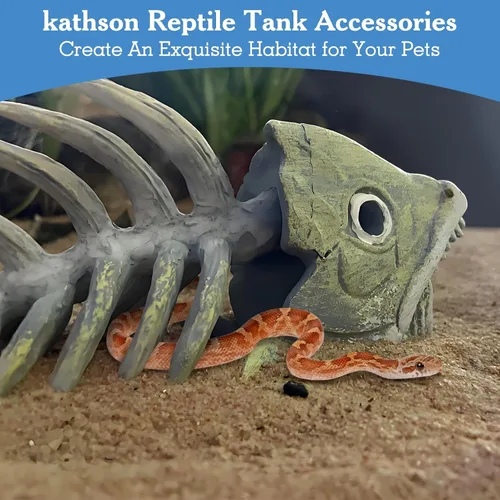 Miniatura 6 de kathson Decoraciones de pecera de resina, esqueleto de piraña, decoración de acuario, accesorios de tanque de reptiles, adorno de hueso de pescado