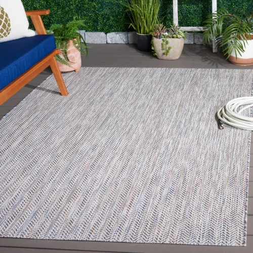 Miniatura 86 de SAFAVIEH Alfombra Lavable para Exteriores Colección Courtyard - Pasillo de 2'3" x 6'7", Azul Marino y Gris, No Desprende Pelusa y Fácil Limpieza