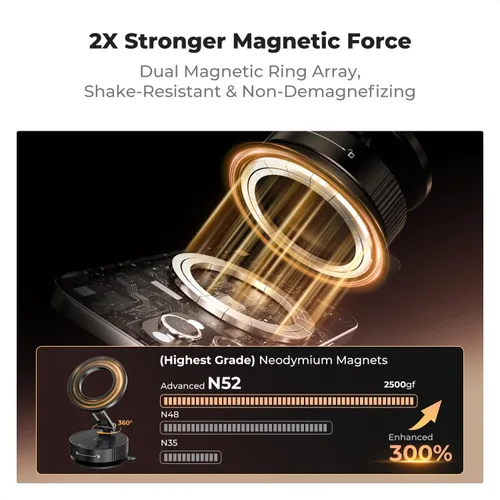 Miniatura 2 de K&F CONCEPT Soporte magnético para teléfono para automóvil, soporte magnético de vacío giratorio de 360° para tu coche/gimnasio/espejo/superficie