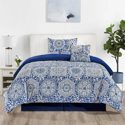 Miniatura 7 de Juego de colcha reversible LUX Décor de 4 piezas para cama individual, juego de ropa de cama impresa, microfibra en una bolsa, incluye 1 edredón, 1