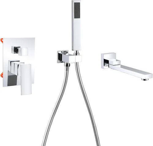 Miniatura 11 de Grifo de bañera montado en la pared con ducha de mano, grifo de ducha de baño de latón macizo de níquel cepillado con boquilla de agua giratoria
