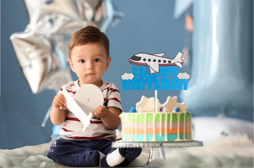 Miniatura 3 de Decoración de pastel de avión para niños y niñas, baby shower, avión, decoración de fiesta de feliz cumpleaños, moscas del tiempo, suministros