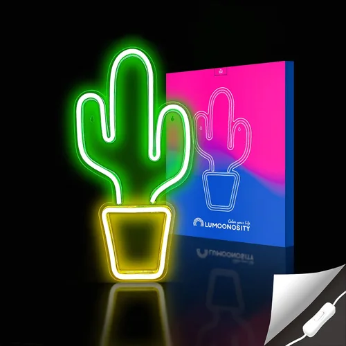 Miniatura 2 de Lumoonosity Luces de cactus – Luz de neón de cactus amarilla y verde para dormitorio – Señales de neón LED alimentadas por USB con interruptor