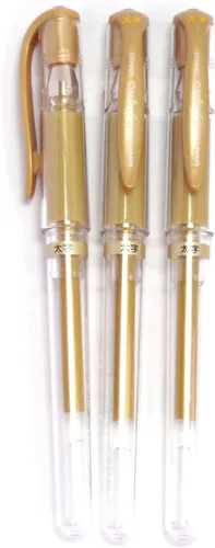 Uni-Ball Signo Broad Point Gel Impact Pen Tinta Dorada, 0.039 in, 3 bolígrafos por paquete (importación de Japón) [Paquete original Komainu-Dou]