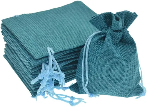50 bolsas de arpillera con cordón, pequeñas bolsas de regalo de lino, bolsas de joyería de yute para recuerdos de boda, fiestas, manualidades (azul