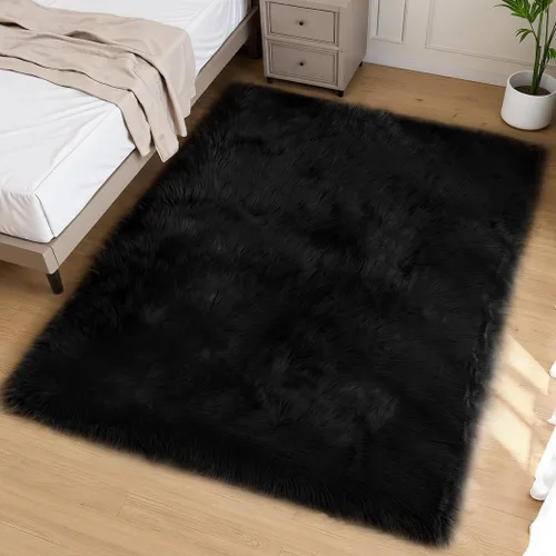Miniatura 73 de Goolela Alfombra esponjosa de piel sintética de oveja sintética de 4 x 6 pies, color gris, para dormitorio, mesita de noche, alfombra suave de felpa