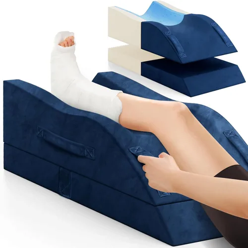 Miniatura 8 de Almohadas de elevación de doble pierna, almohada de cuña para después de la cirugía, soporte de espuma viscoelástica ajustable, cuidado cómodo