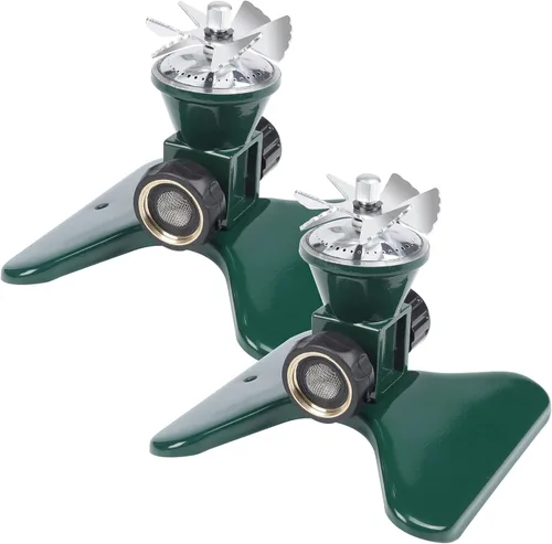 Biswing Paquete de 2 aspersores de césped, rociadores cuadrados de metal resistente, riego de área grande de 360 grados, rociadores de agua