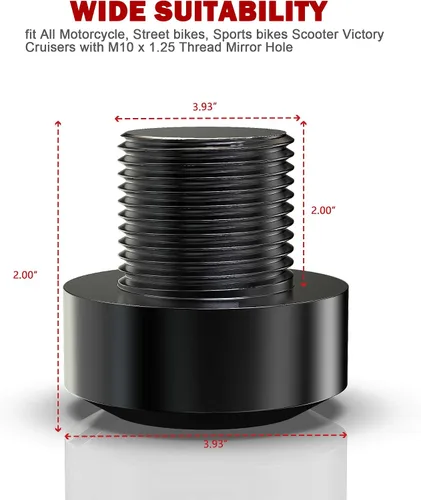 Miniatura 2 de MZS Tapones para agujeros de espejo, tapas universales para cubrir espejos de motocicleta, color negro, CNC, 4 piezas, M10 x 1.25 en sentido