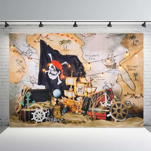 Miniatura 2 de MEHOFOND Fondo de fotos de mapa del tesoro pirata de 7 x 5 pies para niños, isla de cumpleaños, mapa del tesoro, decoración de fiesta de cumpleaños