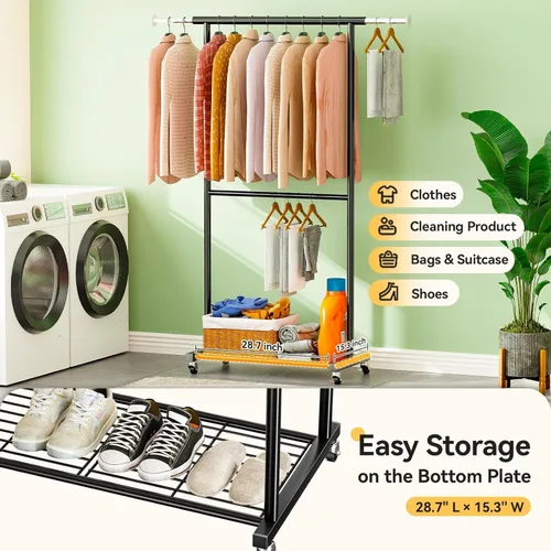 Miniatura 8 de Perchero de ropa estándar, 50 pulgadas de largo, con estantes de malla sobre ruedas, estante de armario portátil ajustable para dormitorio, cuarto