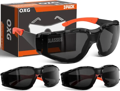 OXG Anteojos de seguridad para hombre, ANSI Z87.1 antivaho resistentes a los impactos, junta de espuma, protección UV400