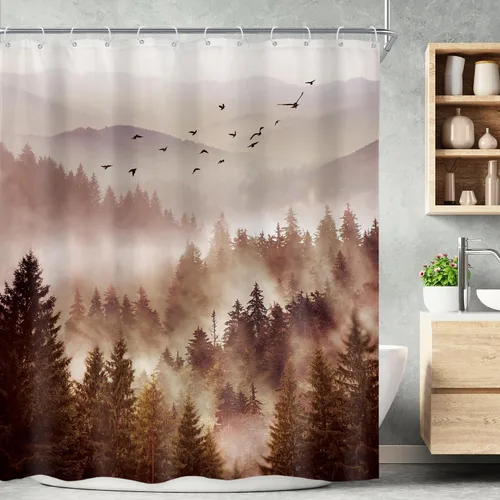 Miniatura 8 de Riyidecor - Cortina de ducha para baño pequeño de montaña, 36 pulgadas de ancho x 72 pulgadas de alto, verde, para RV, temática rústica, naturaleza