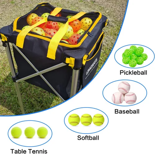 Miniatura 5 de Pickleball Tennis Ball Hopper-Foldable Lightweight Tennis Cart Holds 180 Tennis/160 Pickleballs with Removable Bag,Wheels,Side Pocket for