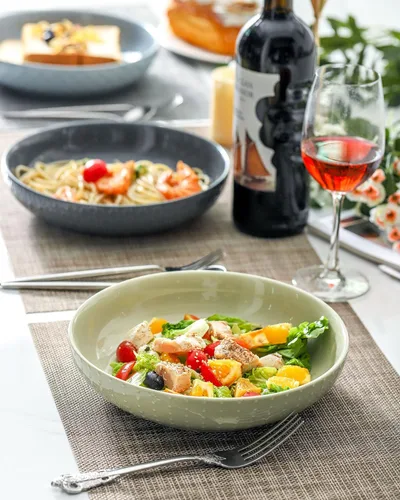 Miniatura 8 de HASENSE Tazones de cerámica para pasta, 42 onzas, juego de 4, cuencos grandes para servir, platos de cerámica en relieve anchos y poco profundos