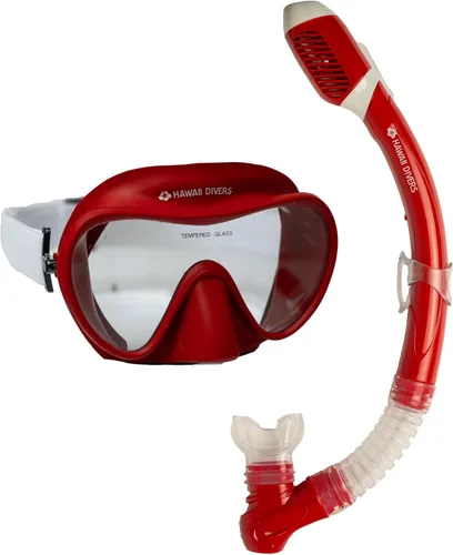 Miniatura 2 de Hawaii Divers Deep Sea Adult - Snorkeling Set, Tempered Glass Snorkel Mask, Dry-Top Snorkel Gear, Adjustable Fins Rojo