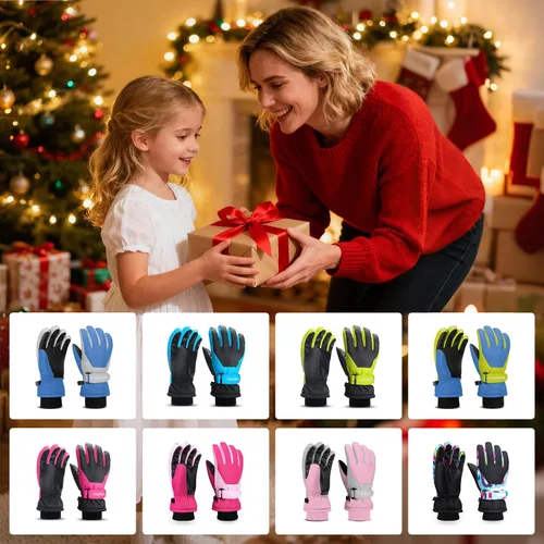 Miniatura 7 de ThxToms Guantes de invierno para niños, impermeables, guantes de nieve para niños y niñas, clima frío, deportes al aire libre, snowboard, bicicleta