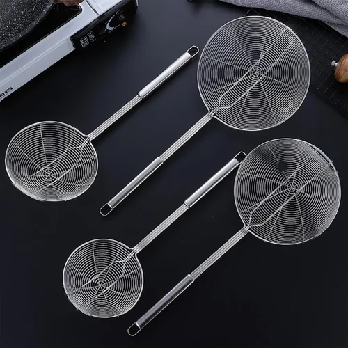 Miniatura 6 de Espumador de araña de acero inoxidable, juego de 2 cucharas coladoras de pasta de cocina profesional con mango largo