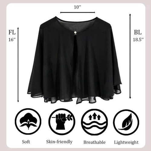 Miniatura 7 de Ciormis Chiffon Capelets Cape Soft Shrug Shawl Wrap for Women Wedding Evening Dress Cover Up