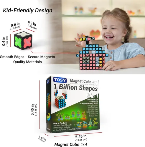 Miniatura 10 de TOSY Cubo Magnético 4x4 - 70 Bloques, 560 Imanes, Multiuso: Bloques de Construcción Creativos, Fidget Spinner Transformable, Rompecabezas/Cubo Cubo