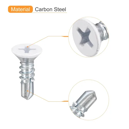 Miniatura 4 de uxcell Tornillos blancos #8 x 1/2" Tornillos autoperforantes, 100 tornillos Phillips de cabeza plana para chapa metálica Tornillos de madera a metal