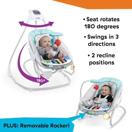 Miniatura 5 de Baby Einstein Explorers Kick to It - Columpio y balancín musical 4 en 1 para bebé, con juguete de piano extraíble, a partir de 0 meses Patada a ella