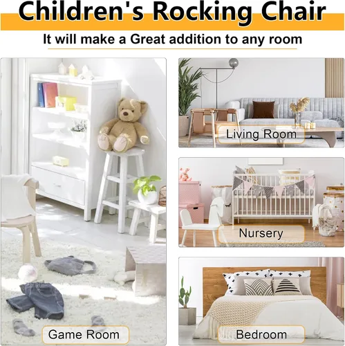 Miniatura 8 de Mecedoras para niños, mecedoras clásicas de madera para niños y niñas, mecedora para interiores y exteriores, para salas de sol, porches, salas
