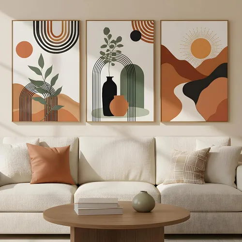Miniatura 14 de Zessonic Arte de pared moderno bohemio de mediados de siglo, lienzo enmarcado abstracto, pintura de líneas geométricas neutrales, obra de arte