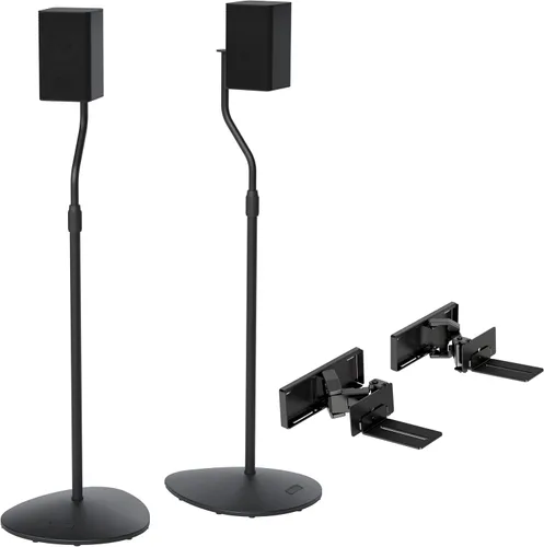 SANUS Paquete de sistema de sonido premium: soporte de pared universal extensible para barra de sonido + soportes de altavoz de altura ajustable