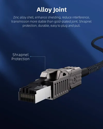 Miniatura 4 de Hagibis - Cable Ethernet CAT8, cable de red LAN de 360° con aleación de zinc RJ45, trenzado 24AWG 40Gbps 2000Mhz de alta velocidad para juegos, PS4