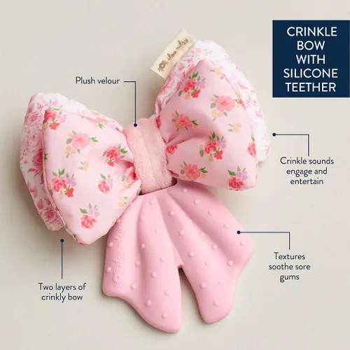 Miniatura 3 de Itzy Ritzy Juguete Mordedor Crinkle – El juguete de dentición con lazo incluye silicona, terciopelo y material crinkle; cuenta con múltiples