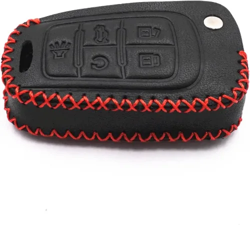 Miniatura 4 de Funda de piel con 5 botones para llavero Chevrolet Camaro Cruze Equinox Malibu SS Sonic Spark Volt Aveo Epica Buick (negro)