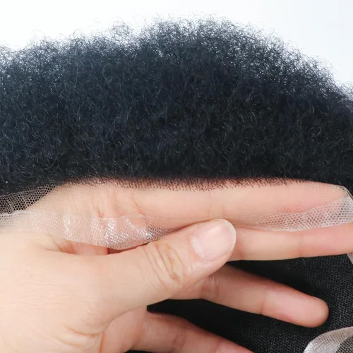 Miniatura 4 de Pelucas Afro Rizadas Toupé para Hombres Pelucas para Hombre Afroamericano Negro Unidad de Cabello Masculino Negro Rizado Afro Tejido Masculino