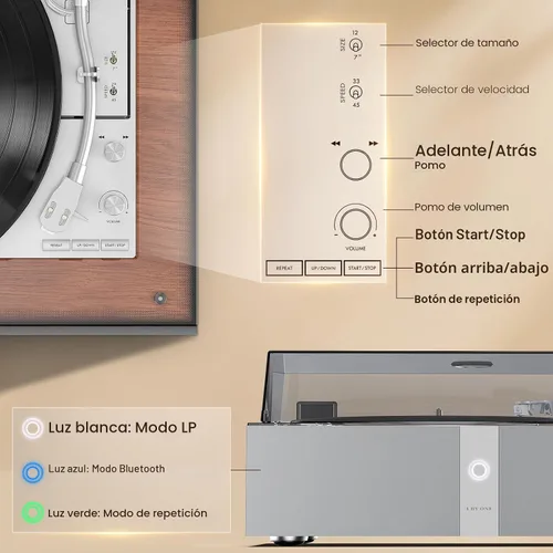 Miniatura 3 de 1 BY ONE Tocadiscos totalmente automático, tocadiscos de vinilo todo en uno con función de repetición automática, control remoto, altavoces