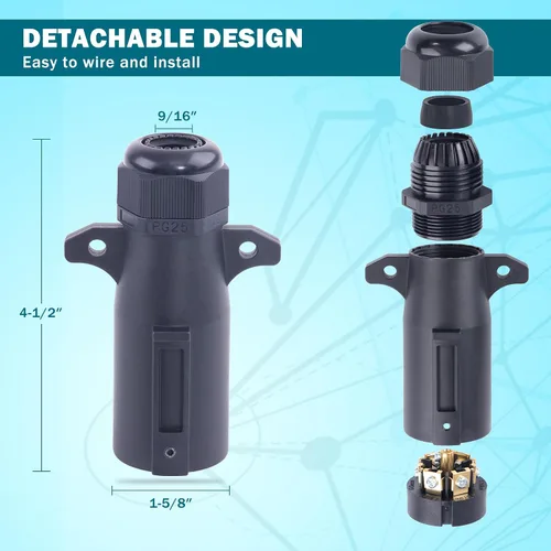 Miniatura 2 de CheeMuii 2 PCS Enchufe de remolque de 7 pines con sello impermeable, resistente, 7 vías redondas, estilo RV, conector de remolque de 7 puntos