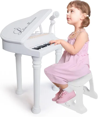 Miniatura 9 de Love&Mini - Teclado/piano electrónico de juguete con 31 teclas como regalo de cumpleaños para niñas bebés de 3 años de edad, con micrófono, taburete