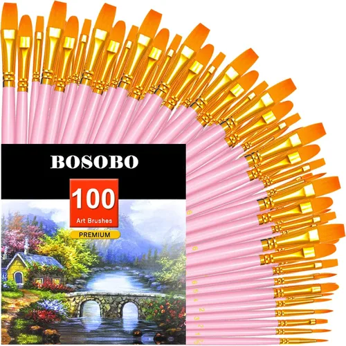 Miniatura 36 de BOSOBO Juego de 6 pinceles de pintura, 60 pinceles de punta redonda puntiaguda, pinceles de nailon para artistas del cabello acrílicos para aceite