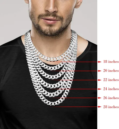 Miniatura 5 de Miabella Solid 925 Sterling Silver Italian 12mm 12 Inch Solid Diamond-Cut Cuban Link Curb Chain Necklace For Men Made in Italy
