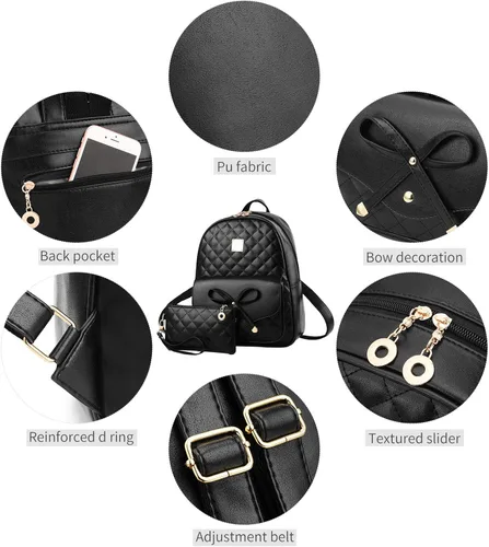 Miniatura 6 de I IHAYNER - Mochila de piel para niñas con moño, 2 unidades, para mujer