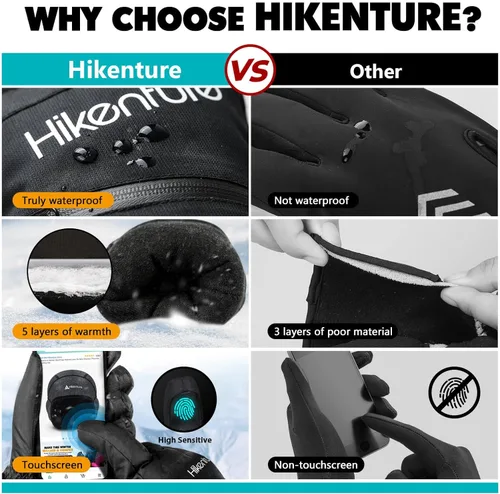Miniatura 4 de Hikenture Ski Gloves Men -Waterproof Insulated Snow Gloves with 3M Thinsulate -Touchscreen Winter Snowboard Gloves for Cold Weather, Windproof