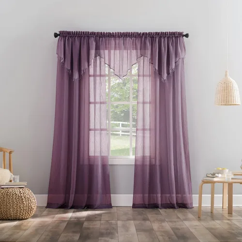 Miniatura 3 de No. 918 Erica - Juego de 3 piezas de cortinas de gasa con cuentas y bolsillo para barra de cortina con textura arrugada Morado