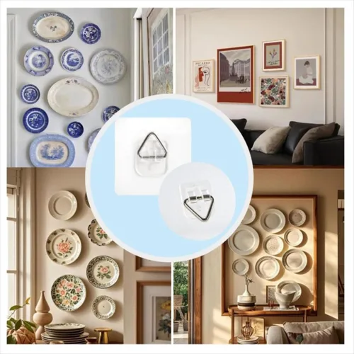Miniatura 8 de Paquete de 12 ganchos adhesivos para fotos, ganchos de pared invisibles sin clavos para platos, marcos de fotos y decoración de pared (2.6 pulgadas)