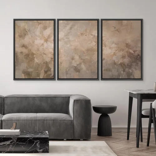 Miniatura 663 de SIGNWIN Lienzo enmarcado para pared, arte con pinceladas de flujo neutro en tonos beige abstractos, ilustraciones, arte moderno, decorativo